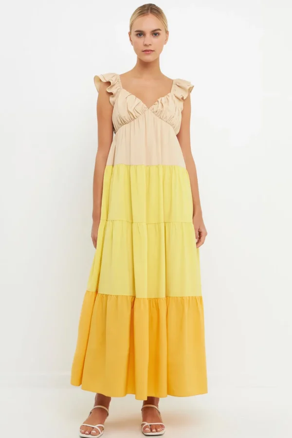 ENGLISH FACTORY Tops*- Sweet Heart Color Block Maxi Dress