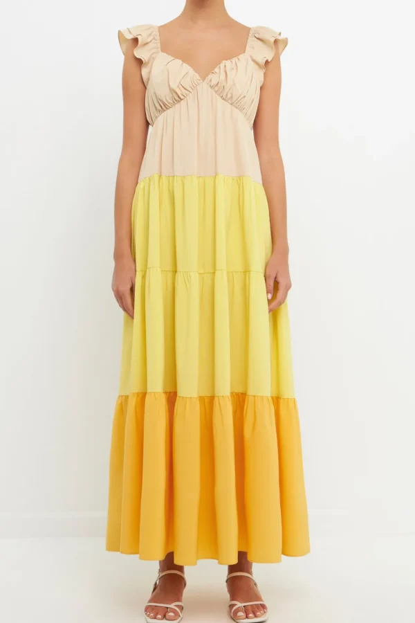 ENGLISH FACTORY Tops*- Sweet Heart Color Block Maxi Dress