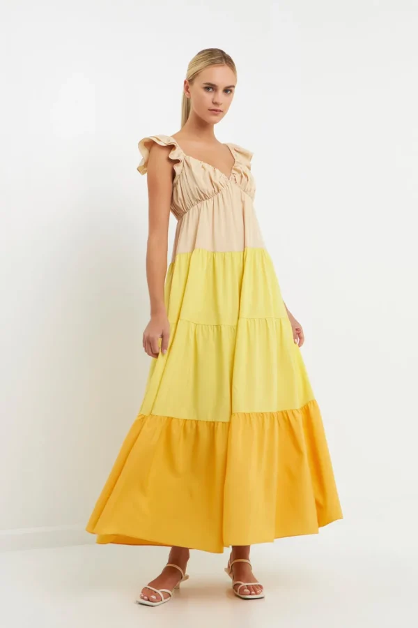 ENGLISH FACTORY Tops*- Sweet Heart Color Block Maxi Dress