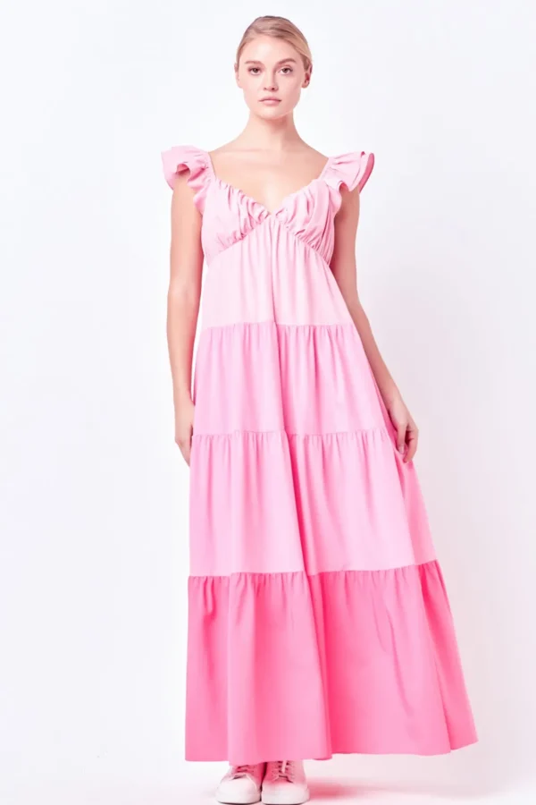 ENGLISH FACTORY Tops*- Sweet Heart Color Block Maxi Dress