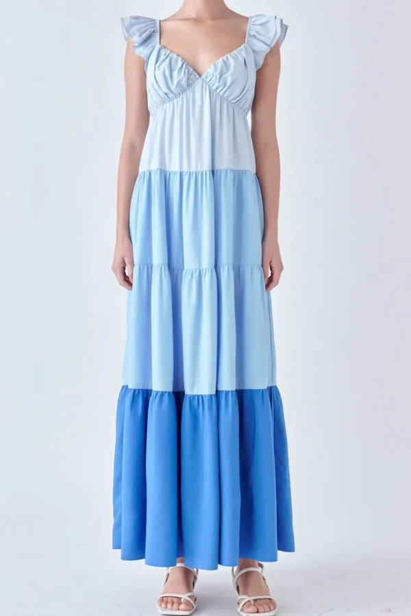 ENGLISH FACTORY Tops*- Sweet Heart Color Block Maxi Dress