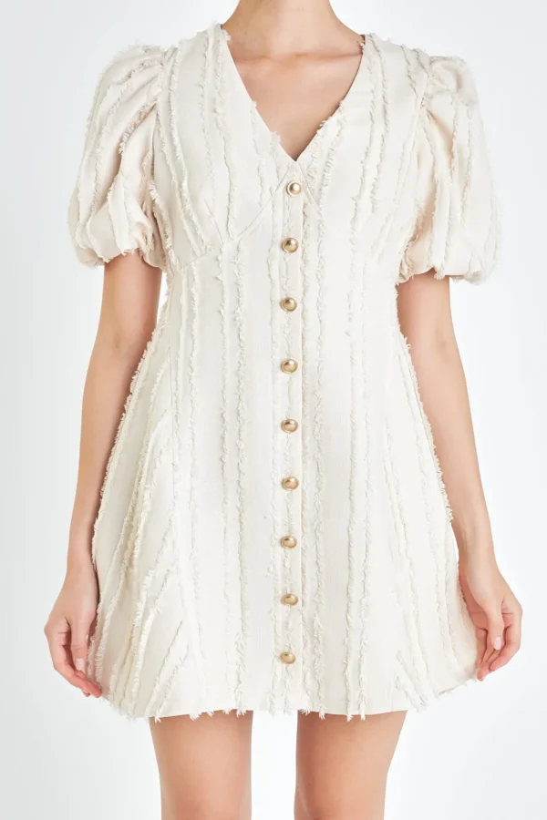 ENGLISH FACTORY Tops*- Textured Buttoned Mini Dress BEIGE