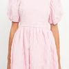 ENGLISH FACTORY Tops*- Textured Balloon Mini Dress PINK