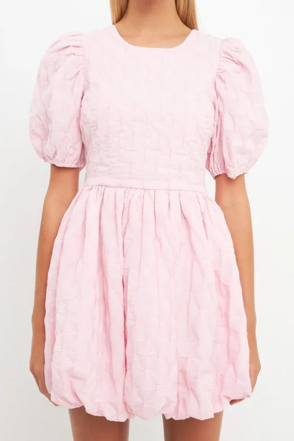ENGLISH FACTORY Tops*- Textured Balloon Mini Dress PINK