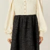 ENGLISH FACTORY Tops*- Textured Baby Doll Dress IVORY/BLACK