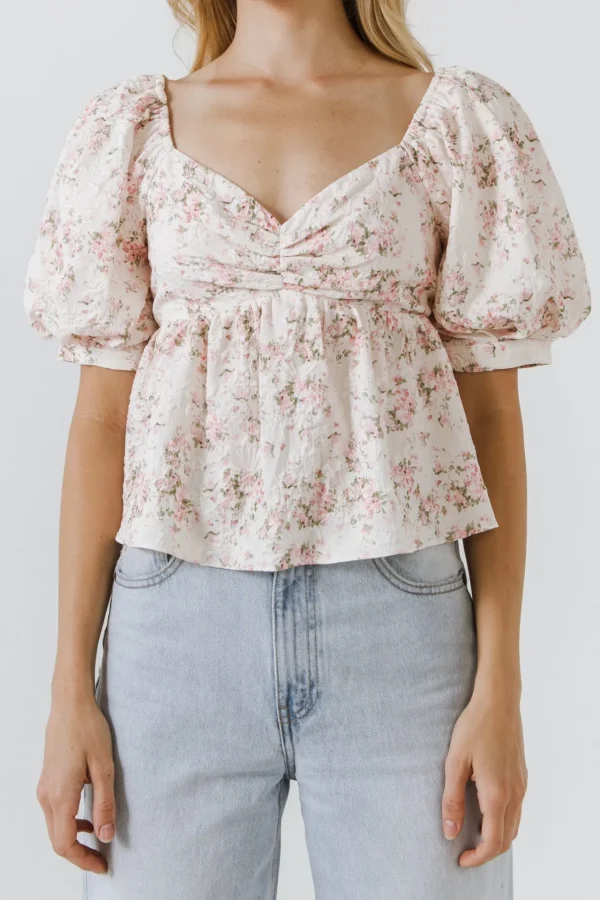ENGLISH FACTORY Tops*- Textured Floral Top CREAM