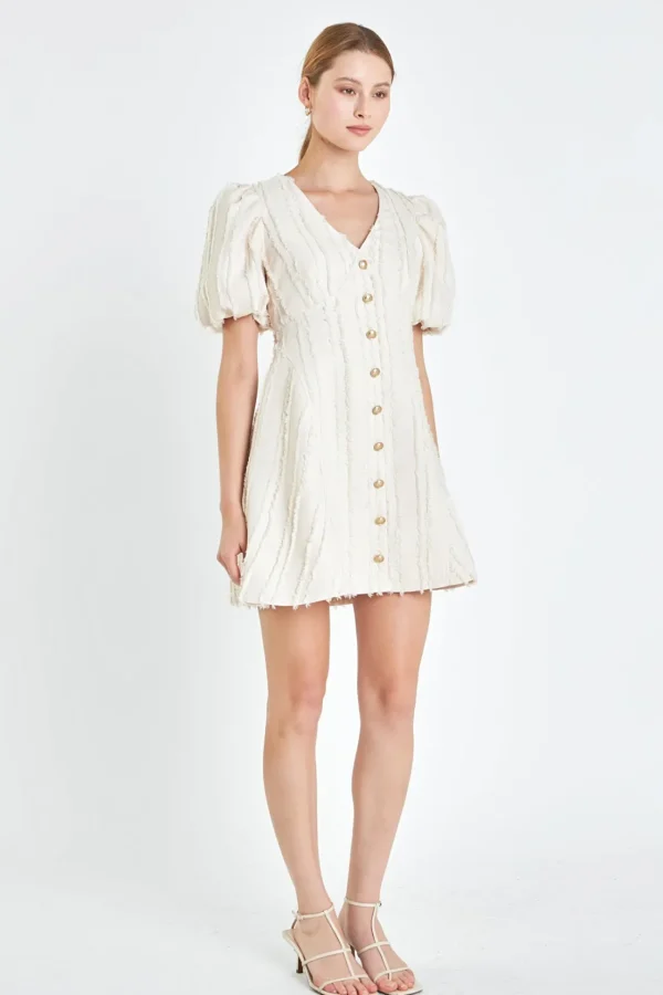 ENGLISH FACTORY Tops*- Textured Buttoned Mini Dress BEIGE