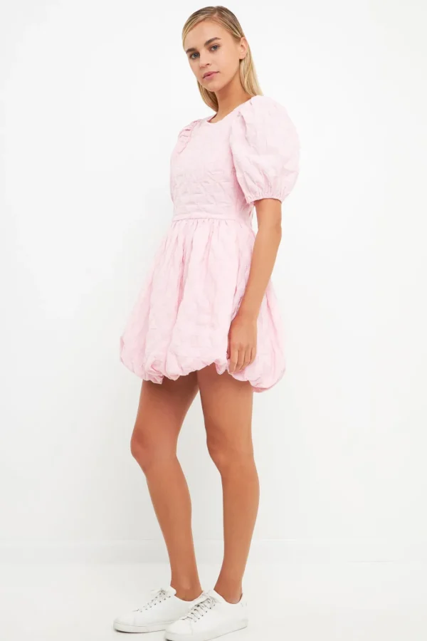 ENGLISH FACTORY Tops*- Textured Balloon Mini Dress PINK