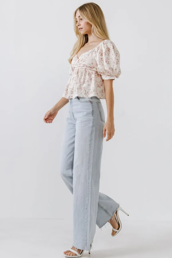 ENGLISH FACTORY Tops*- Textured Floral Top CREAM
