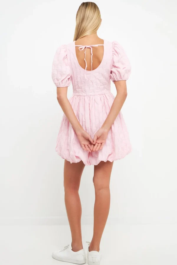 ENGLISH FACTORY Tops*- Textured Balloon Mini Dress PINK