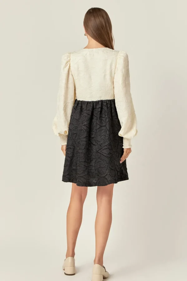 ENGLISH FACTORY Tops*- Textured Baby Doll Dress IVORY/BLACK