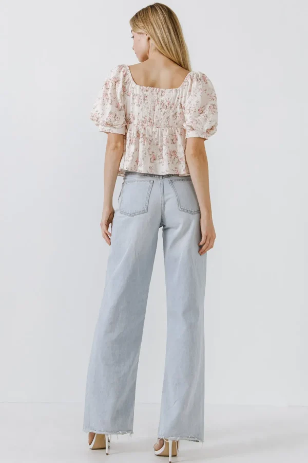 ENGLISH FACTORY Tops*- Textured Floral Top CREAM
