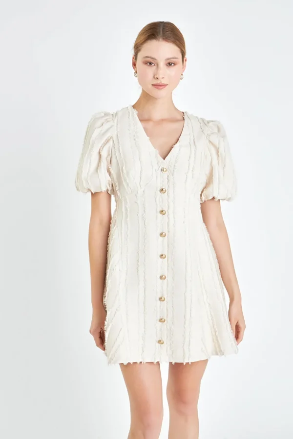 ENGLISH FACTORY Tops*- Textured Buttoned Mini Dress BEIGE