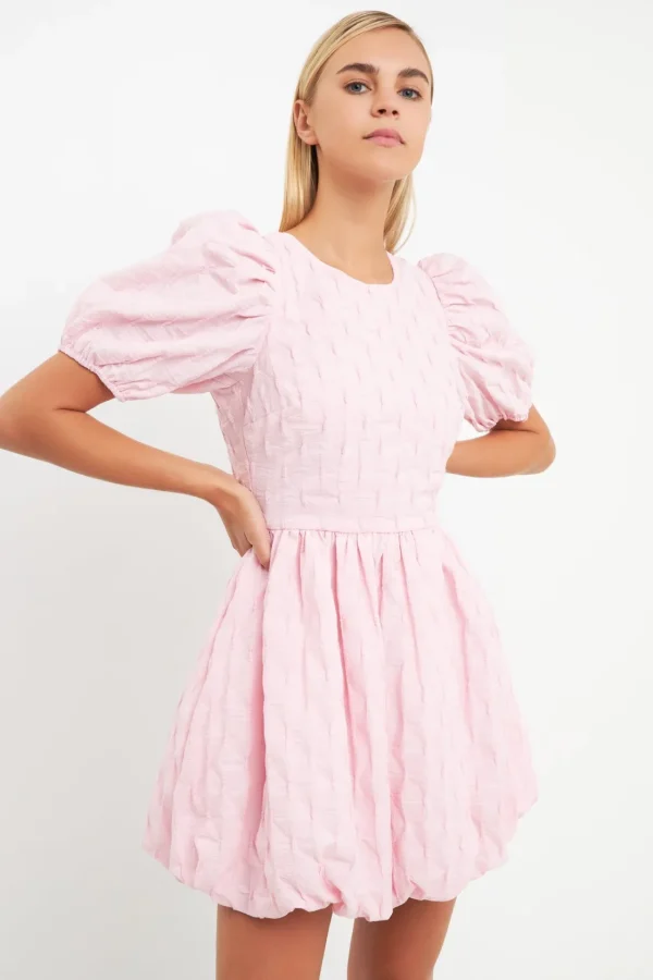 ENGLISH FACTORY Tops*- Textured Balloon Mini Dress PINK