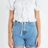 ENGLISH FACTORY Tops*- Tie Detail Shirring Top with Short Sleeves