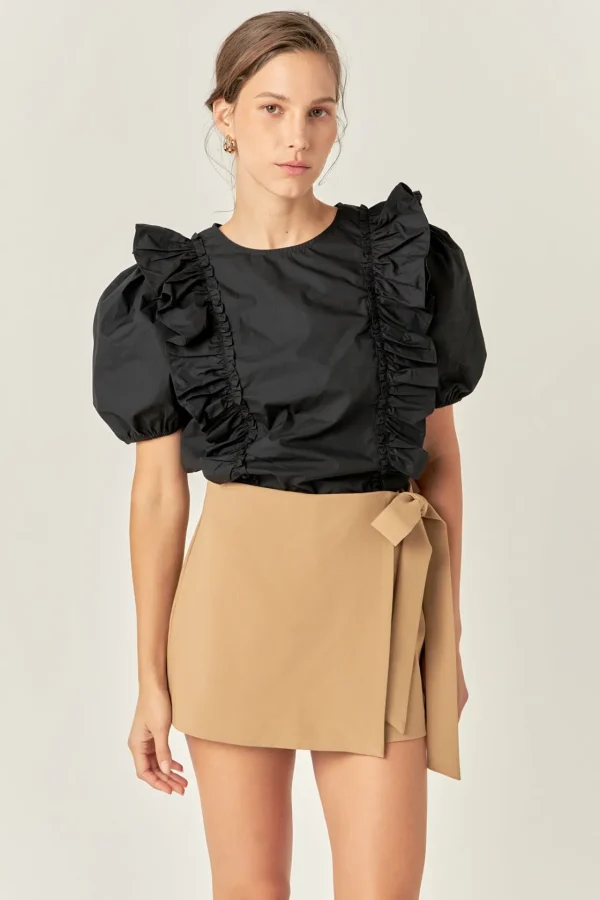 ENGLISH FACTORY Tops*- Tied Strap Mini Skort TAN