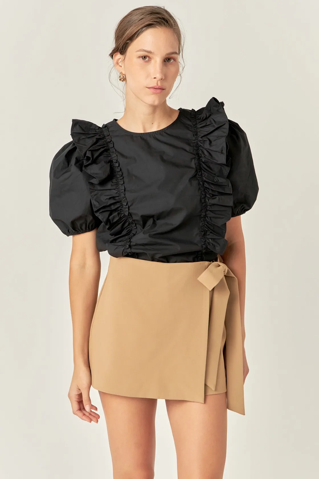 english_factory__tied_str_2.webp ENGLISH FACTORY Tops*- Tied Strap Mini Skort TAN
