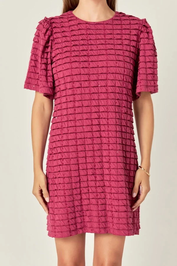 ENGLISH FACTORY Tops*- Tiered Jersey Mini Dress With Embroidery BERRY