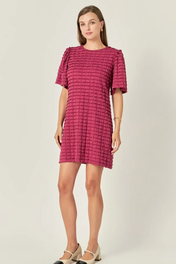 ENGLISH FACTORY Tops*- Tiered Jersey Mini Dress With Embroidery BERRY