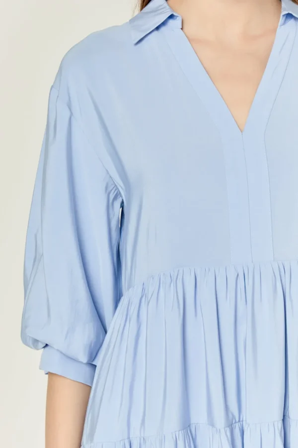 ENGLISH FACTORY Tops*- Tiered Midi Dress POWDERBLUE