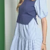 ENGLISH FACTORY Tops*- Tiered Mixed Media Maxi Dress
