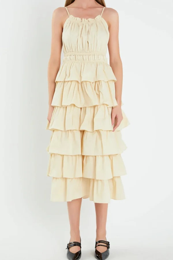 ENGLISH FACTORY Tops*- Tiered Maxi Sleeveless Dress ECRU