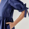 ENGLISH FACTORY Tops*- Tiered Midi Dress with Bow-Tie Sleeves NAVY