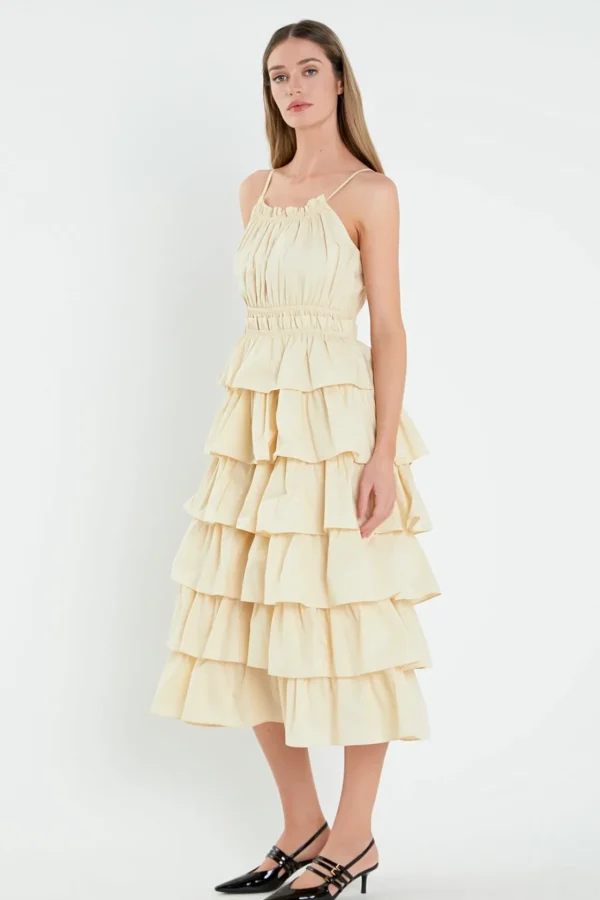 ENGLISH FACTORY Tops*- Tiered Maxi Sleeveless Dress ECRU