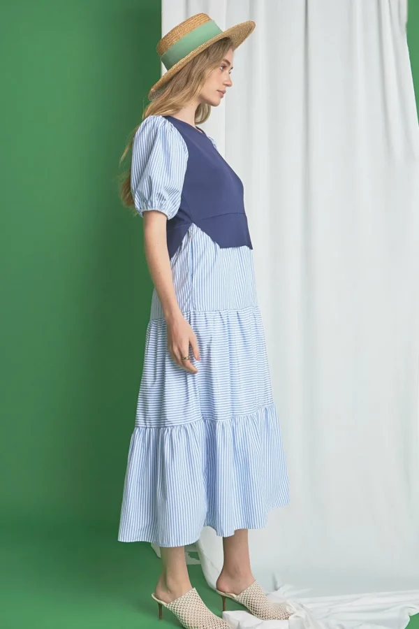 ENGLISH FACTORY Tops*- Tiered Mixed Media Maxi Dress