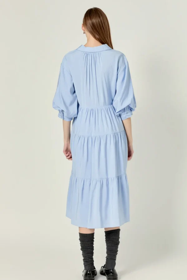 ENGLISH FACTORY Tops*- Tiered Midi Dress POWDERBLUE