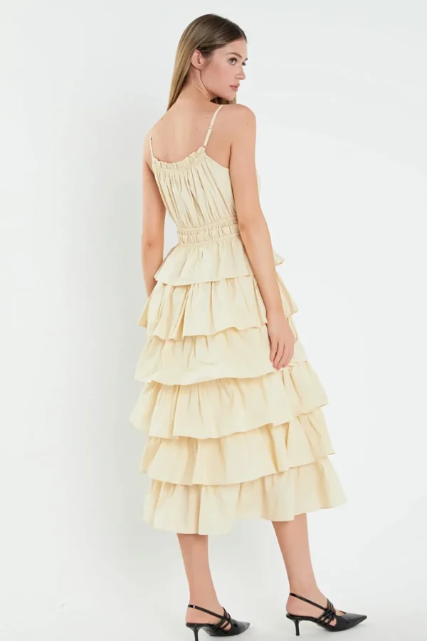 ENGLISH FACTORY Tops*- Tiered Maxi Sleeveless Dress ECRU