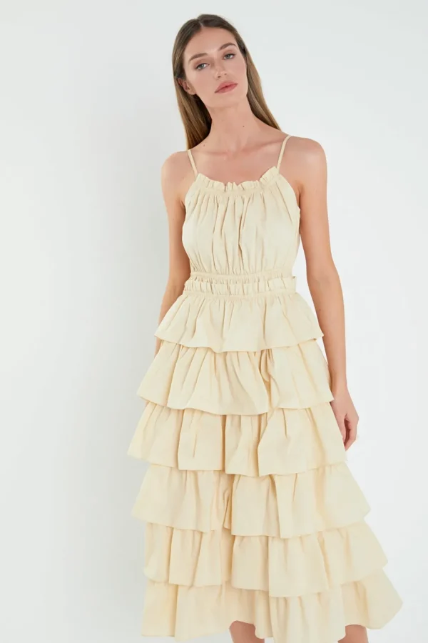 ENGLISH FACTORY Tops*- Tiered Maxi Sleeveless Dress ECRU