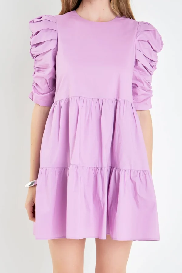 ENGLISH FACTORY Tops*- Tiered Puff Sleeve Mini Dress LILAC