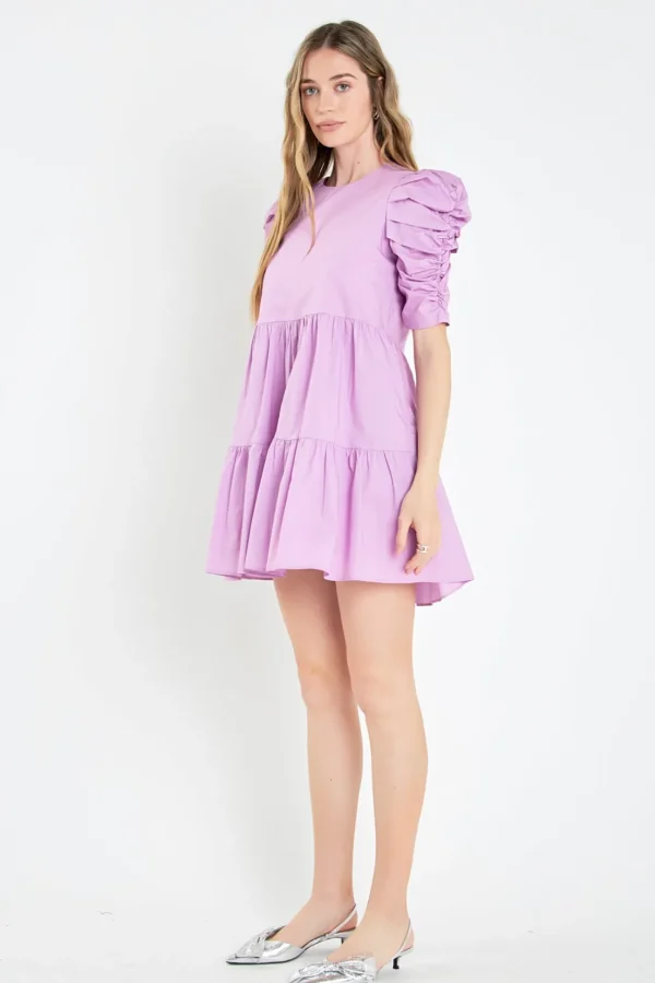 ENGLISH FACTORY Tops*- Tiered Puff Sleeve Mini Dress LILAC