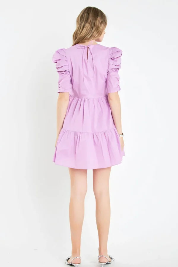 ENGLISH FACTORY Tops*- Tiered Puff Sleeve Mini Dress LILAC