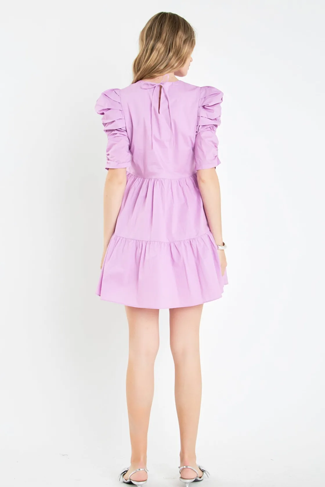 english_factory__tiered_p_2.webp ENGLISH FACTORY Tops*- Tiered Puff Sleeve Mini Dress LILAC
