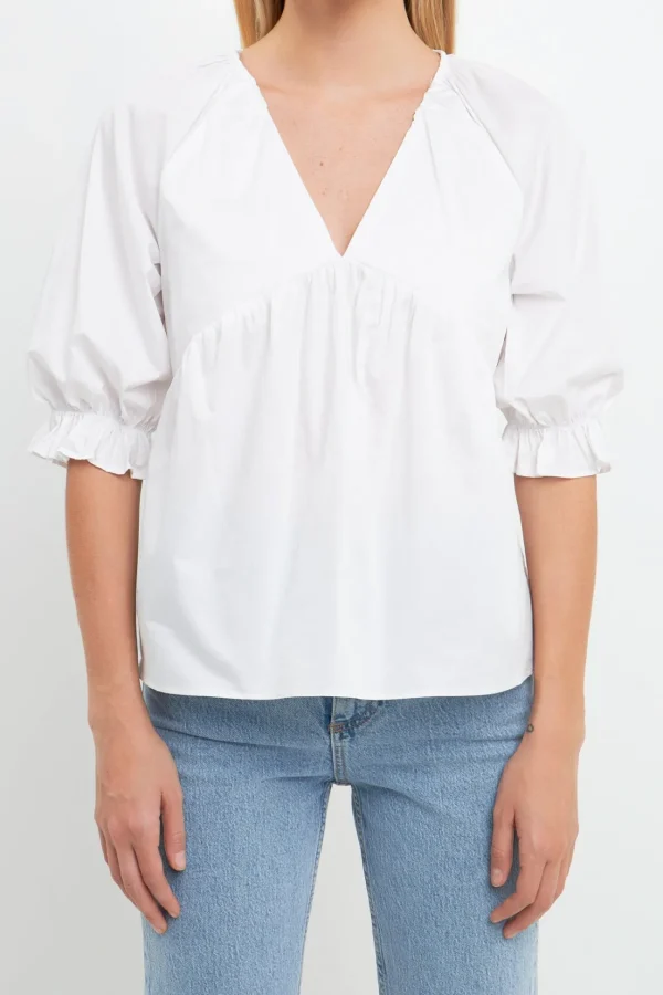 ENGLISH FACTORY Tops*- Tiered V Neck Top With Ruffle Sleeves