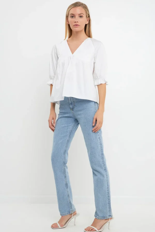 ENGLISH FACTORY Tops*- Tiered V Neck Top With Ruffle Sleeves