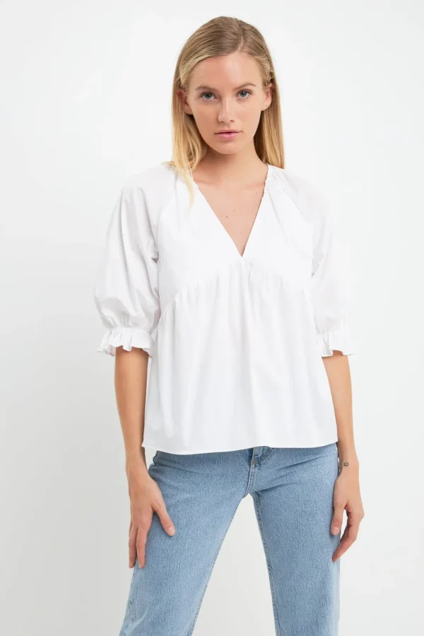 ENGLISH FACTORY Tops*- Tiered V Neck Top With Ruffle Sleeves