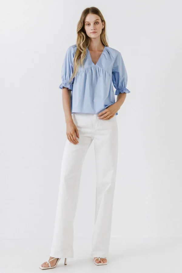 ENGLISH FACTORY Tops*- Tiered V Neck Top With Ruffle Sleeves