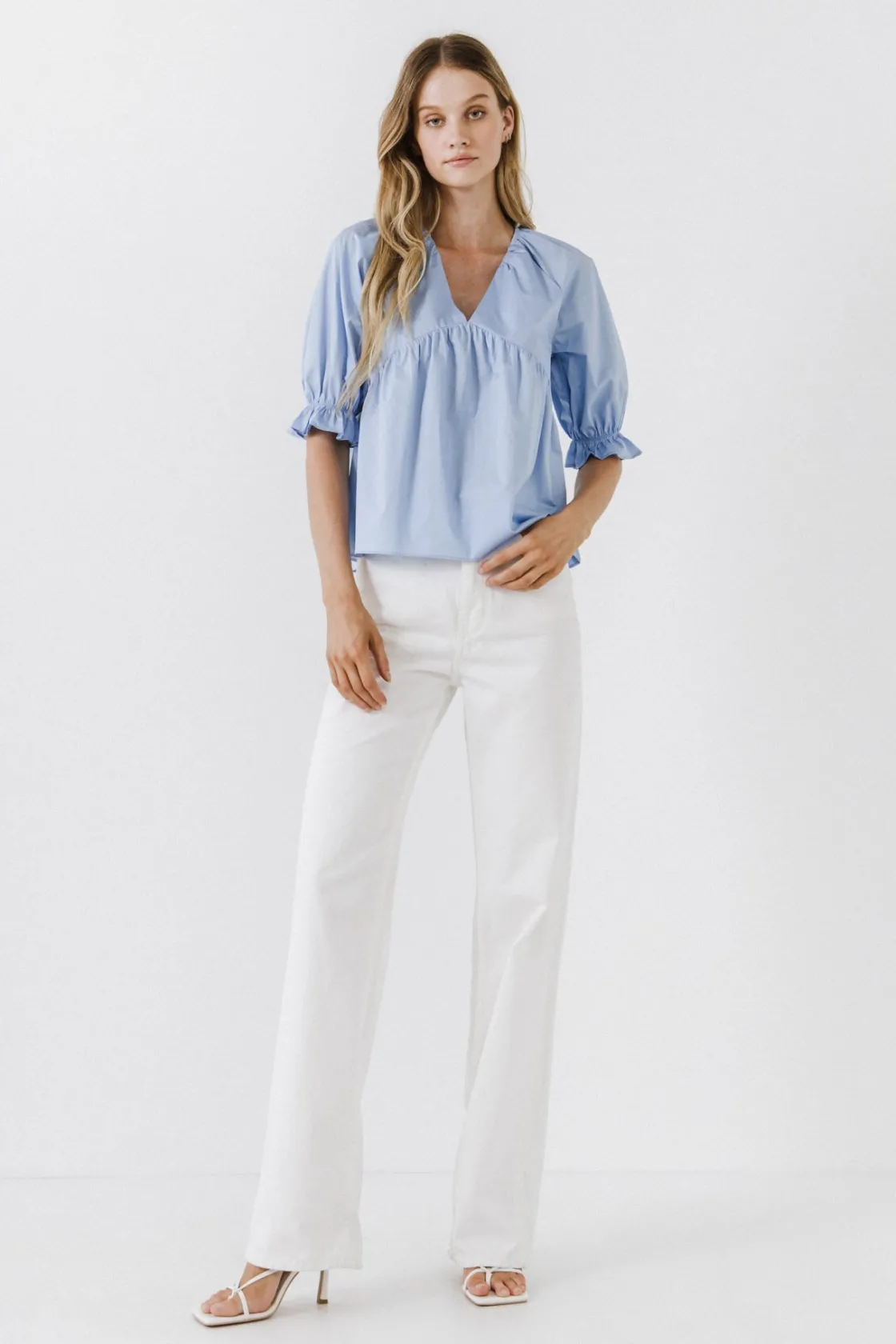 english_factory__tiered_v_4.webp ENGLISH FACTORY Tops*- Tiered V Neck Top With Ruffle Sleeves