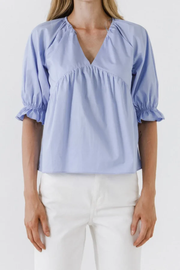 ENGLISH FACTORY Tops*- Tiered V Neck Top With Ruffle Sleeves