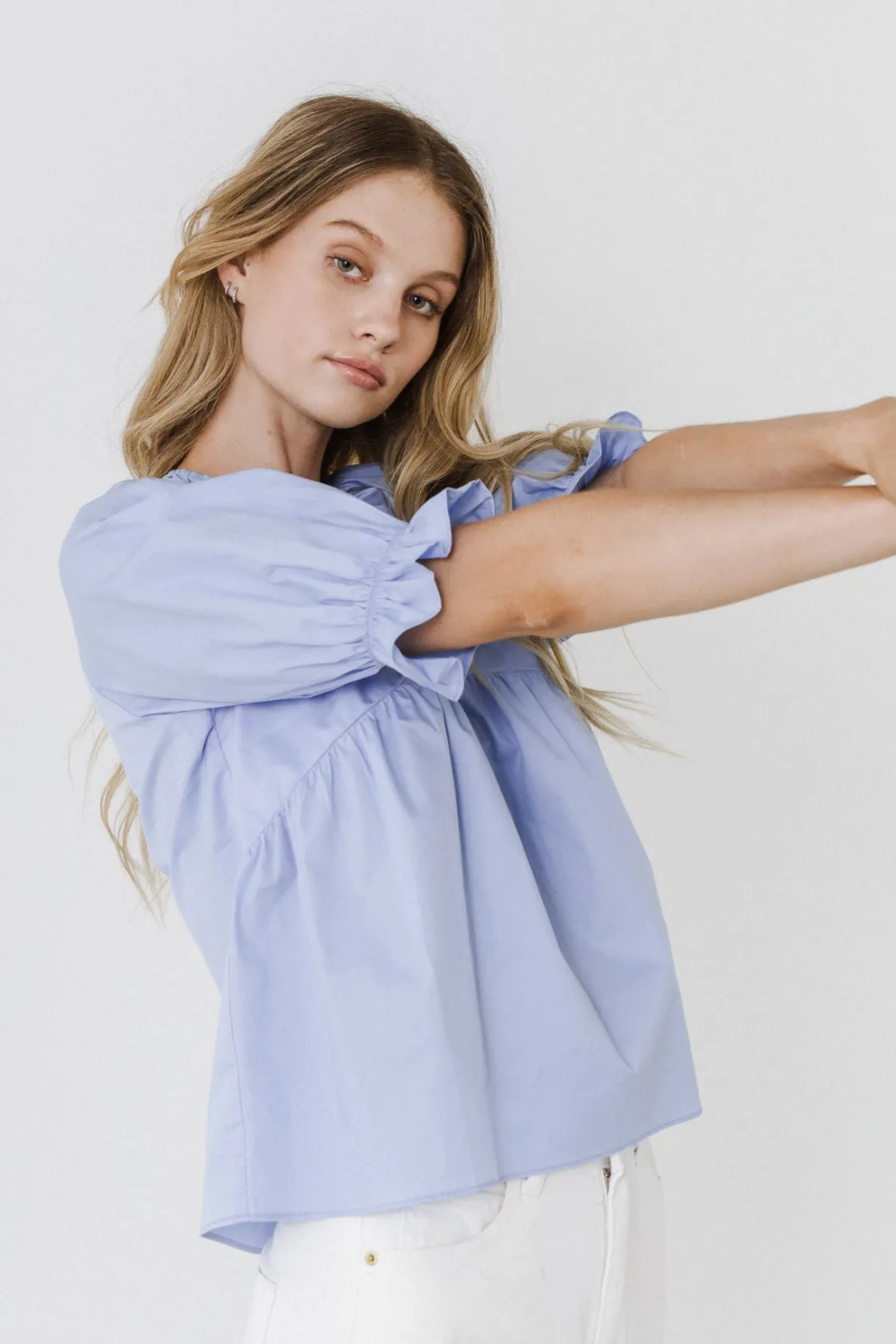 english_factory__tiered_v_8.webp ENGLISH FACTORY Tops*- Tiered V Neck Top With Ruffle Sleeves