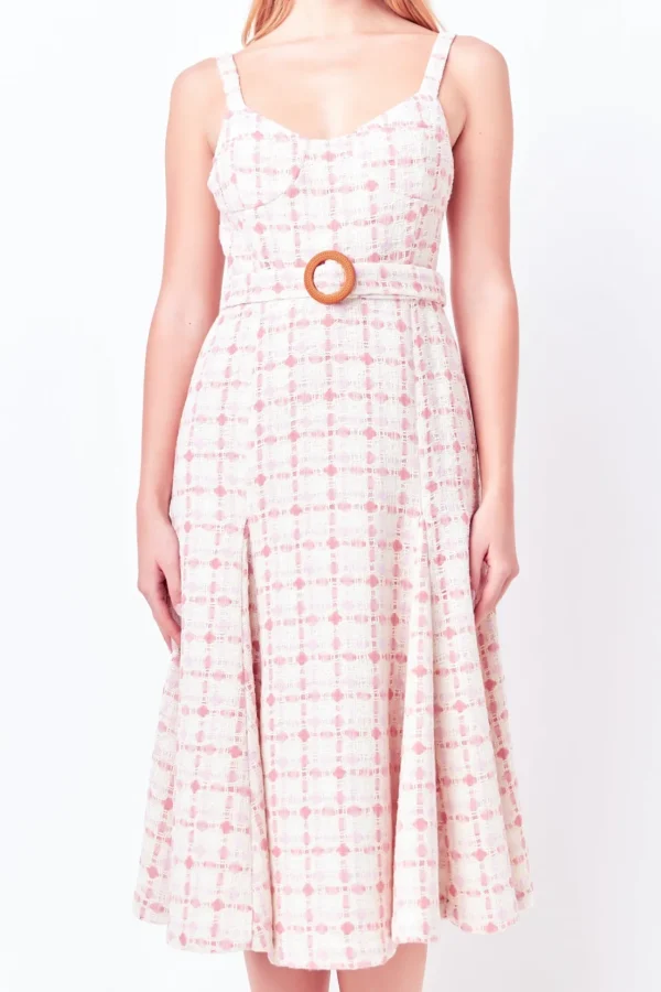 ENGLISH FACTORY Tops*- Tweed Bustier Flared Midi Dress PINKMULTI