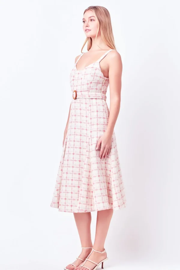 ENGLISH FACTORY Tops*- Tweed Bustier Flared Midi Dress PINKMULTI