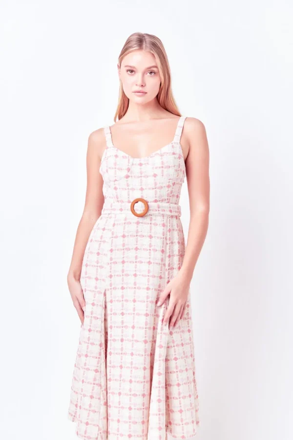 ENGLISH FACTORY Tops*- Tweed Bustier Flared Midi Dress PINKMULTI