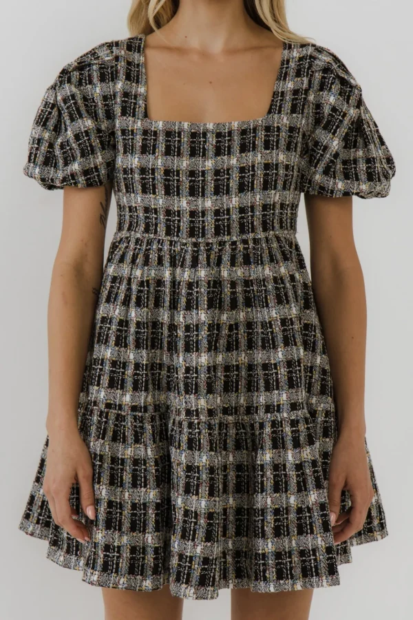 ENGLISH FACTORY Tops*- Tweed Mini Dress BLACK