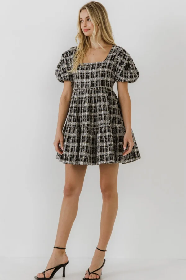 ENGLISH FACTORY Tops*- Tweed Mini Dress BLACK