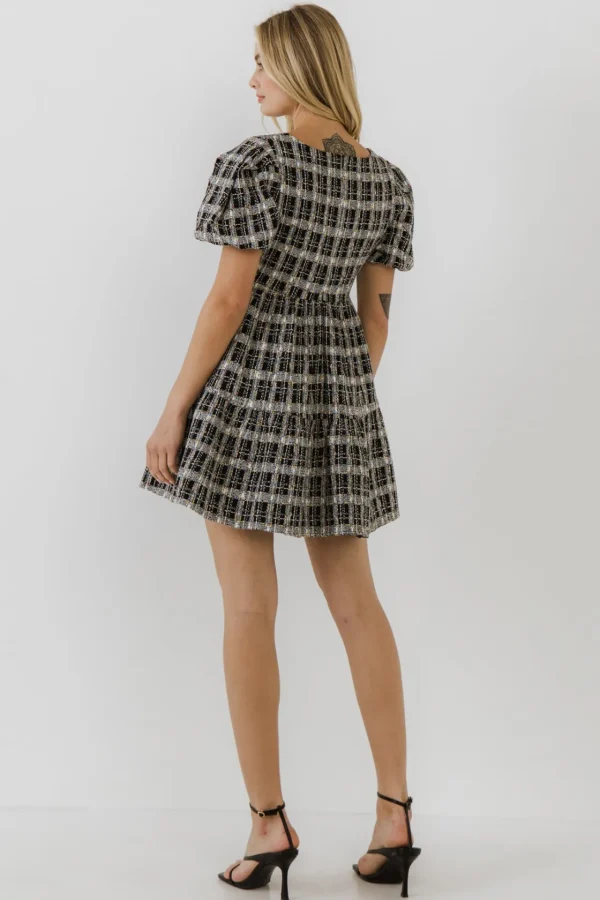 ENGLISH FACTORY Tops*- Tweed Mini Dress BLACK
