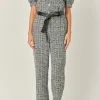 ENGLISH FACTORY Tops | One Pieces*- Tweed Puff Sleeve Jumpsuit BLACK/WHITE